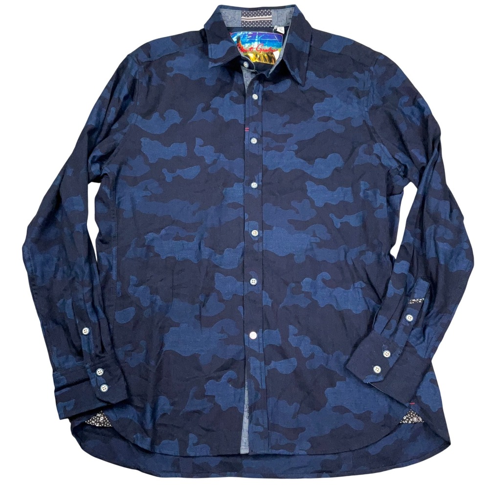 Robert Graham Conor Shirt Men M Blue Camo Jacquard Classic Fit